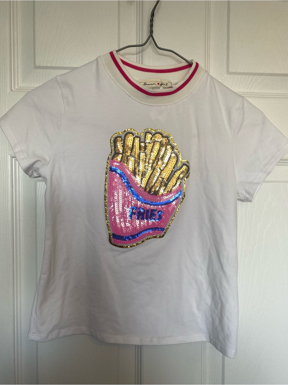 Dreamgirl White Tee with Sequin Fries Graphic